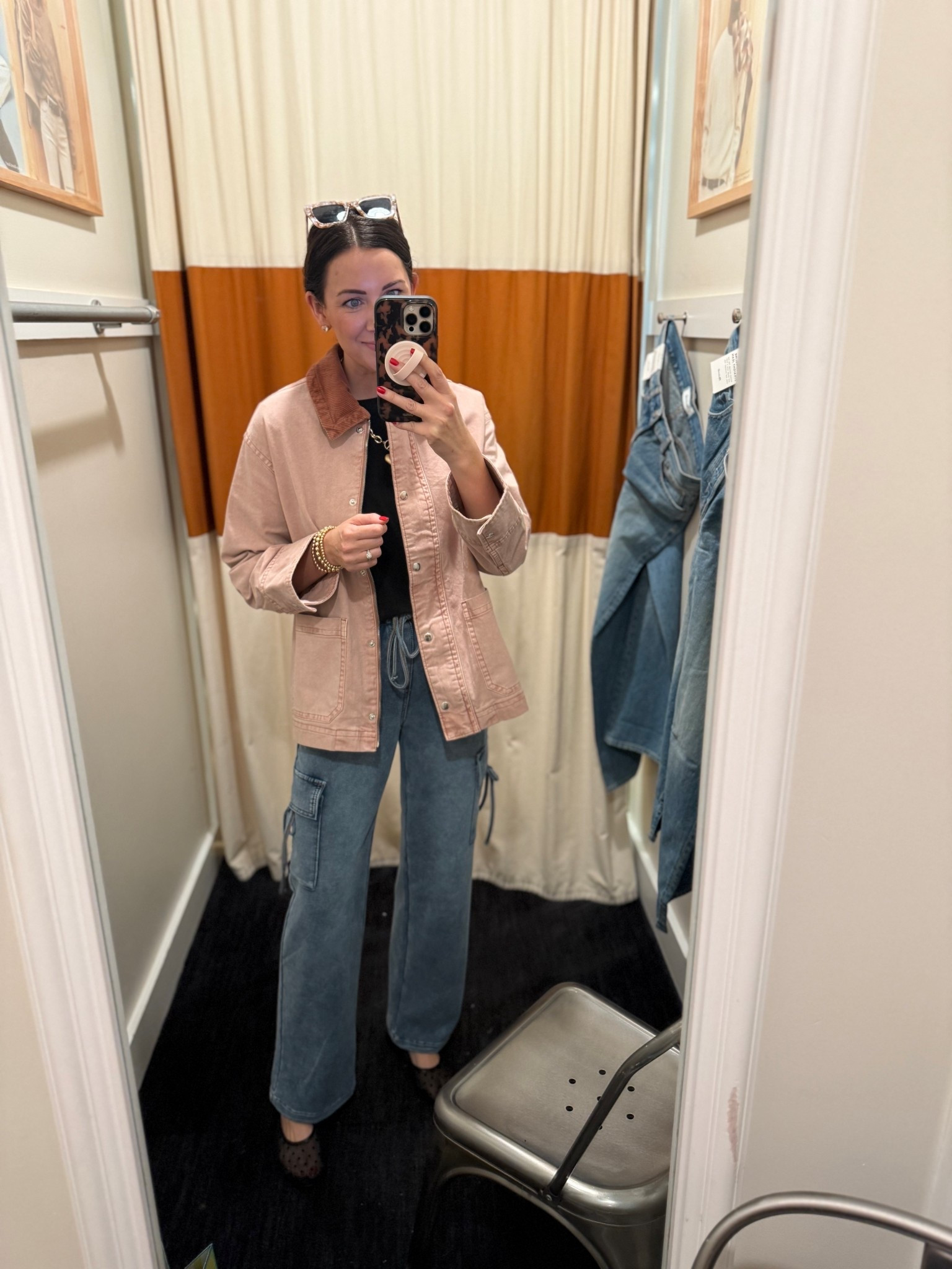 OOTD on sale!
Small barn jacket
Xs tee
Xs sweatpants jeans
Flats run tts 

#LTKSaleAlert #LTKFindsUnder50 #LTKCyberWeek