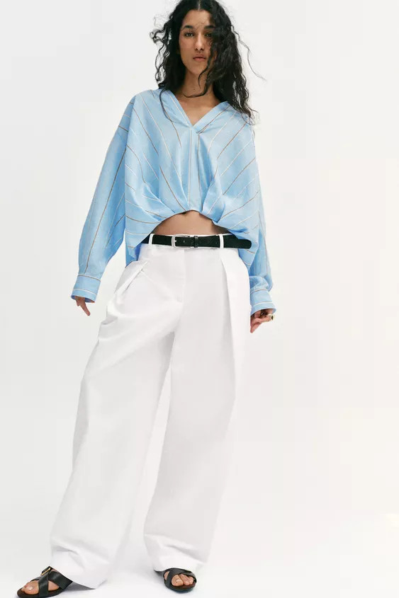 LINEN BLEND SHIRT WITH PUFFED HEM | Zara UK