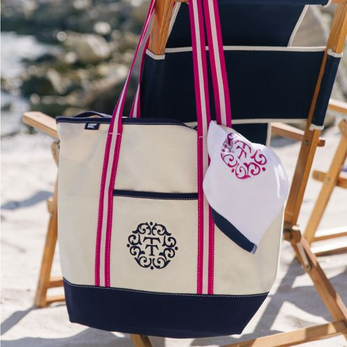 LE x T and T Large Open Top Long Handle Canvas Tote - Lands' End - Pink | Lands' End (US)