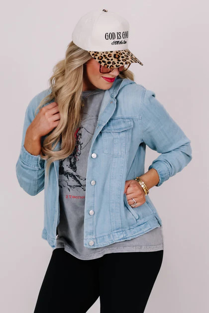 Jackie Sun Wash Denim Hooded Long Sleeve Jacket | The Willow Tree
