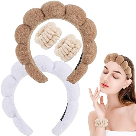 Zkptops 2Pcs Spa Headband for Washing Face Wristband Set Sponge Makeup Skincare Headband Wrist To... | Amazon (US)
