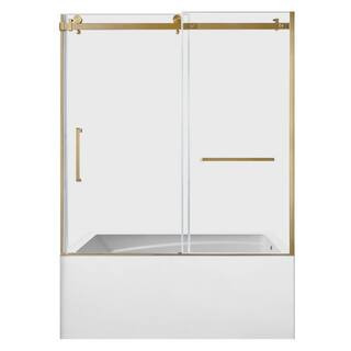 60 in. x 32 in. Acrylic Rectangular Alcove Soaking Bathtub with Right Drain in White/Brushed Brass | The Home Depot