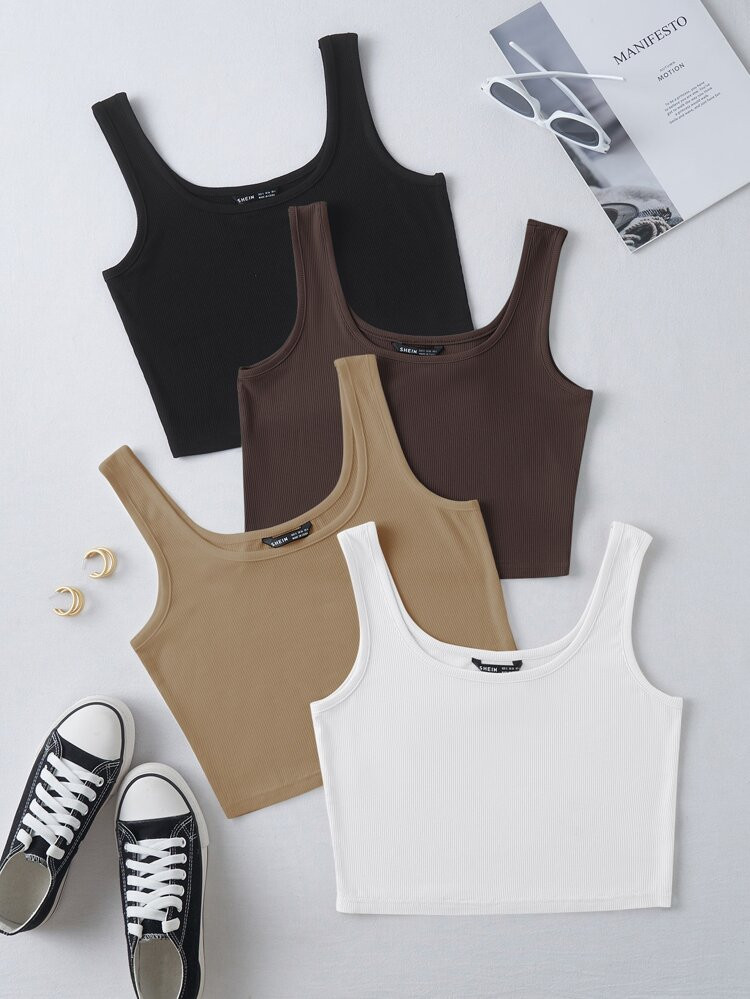 SHEIN Unity Plus 4pcs Rib Knit Crop Tank Top | SHEIN