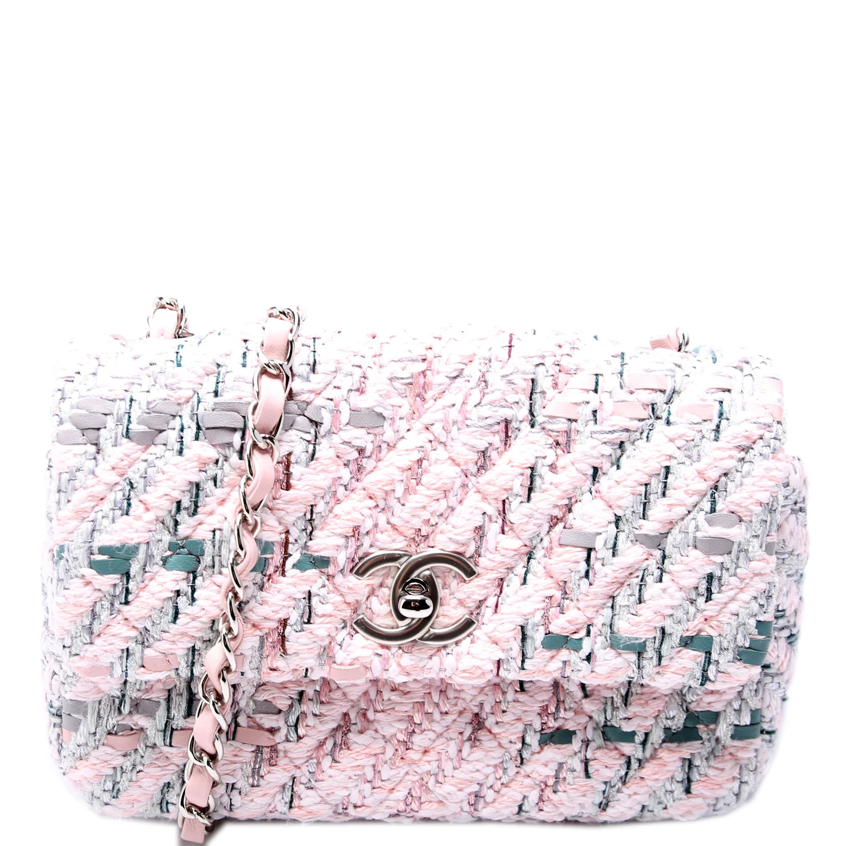Classic Flap Mini Rectangle Tweed RFID Pink | Keeks Designer Handbags