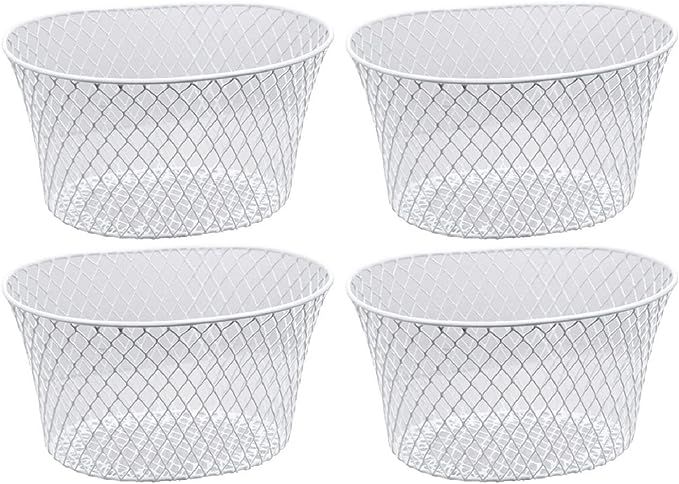 Small Metal Rectangular, Oval and Round Wire Baskets with or without Handles, Black and White, 4-... | Amazon (US)