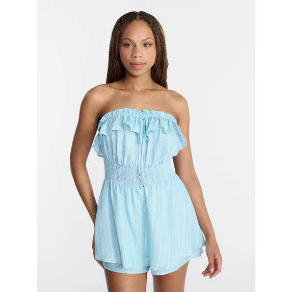 No Boundaries Strapless Ruffle Romper, Women's XXS-XXL | Walmart (US)