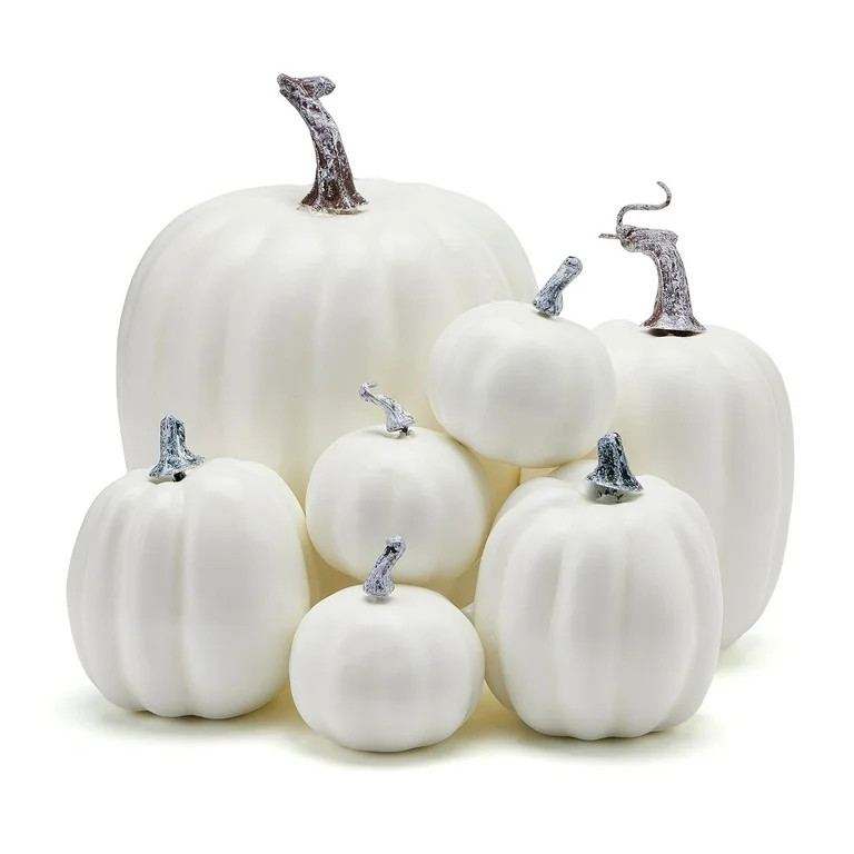 7Pcs Artificial Pumpkins Halloween Home Decoration Set Fake Orange White Pumpkins for Fall Harves... | Walmart (US)