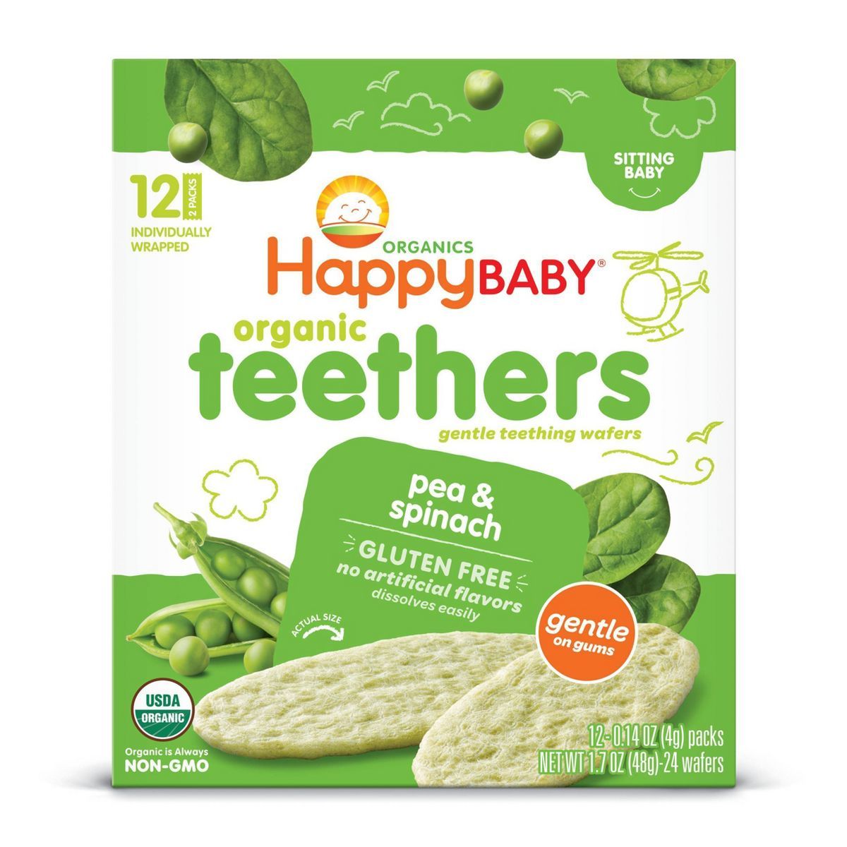 HappyBaby Pea & Spinach Organic Teethers - 12ct/1.68oz | Target