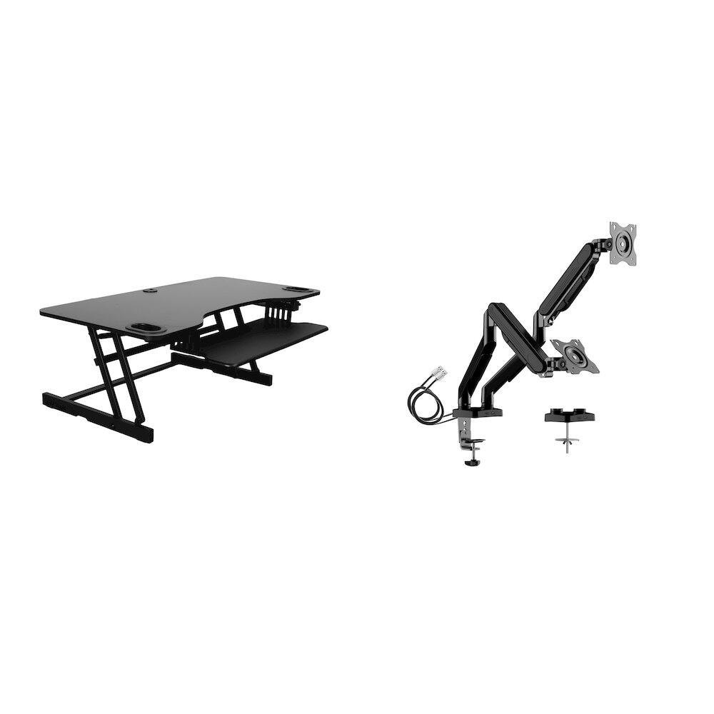 Rocelco - 45"" Height Adjustable Standing Desk Converter with Premium Dual Monitor Mount - Black | Best Buy U.S.