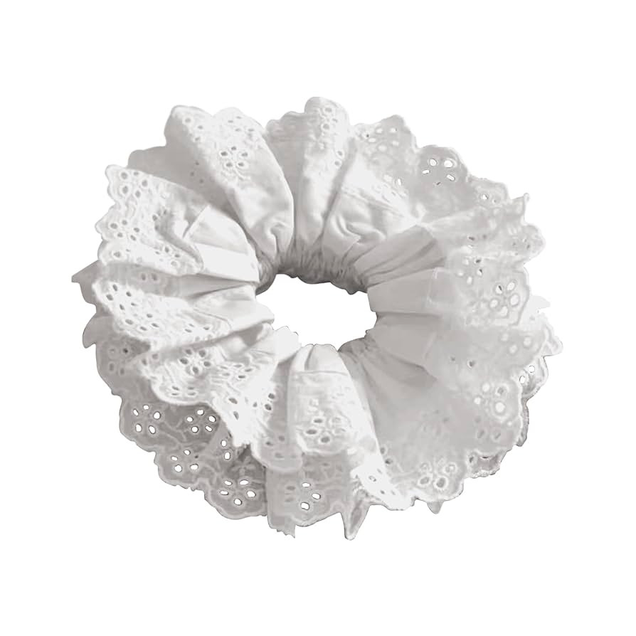 White Satin Scrunchies for Women, Lace Double Layer No Damage Hair Ties, Elastic Ponytail Holders... | Amazon (US)