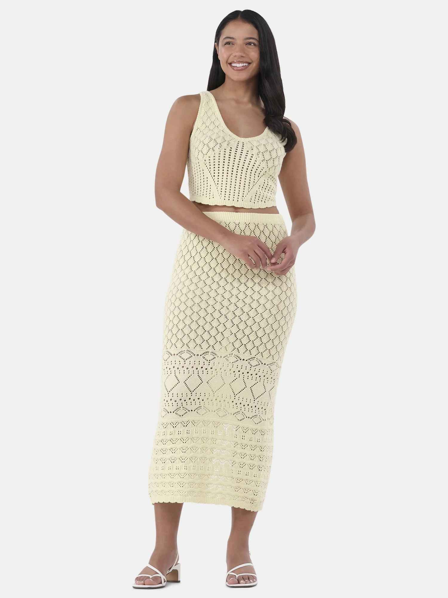 Madden NYC Women’s Cotton Crochet Tank Top and Midi Skirt Set, 2-Piece, Sizes XS-XXL | Walmart (US)