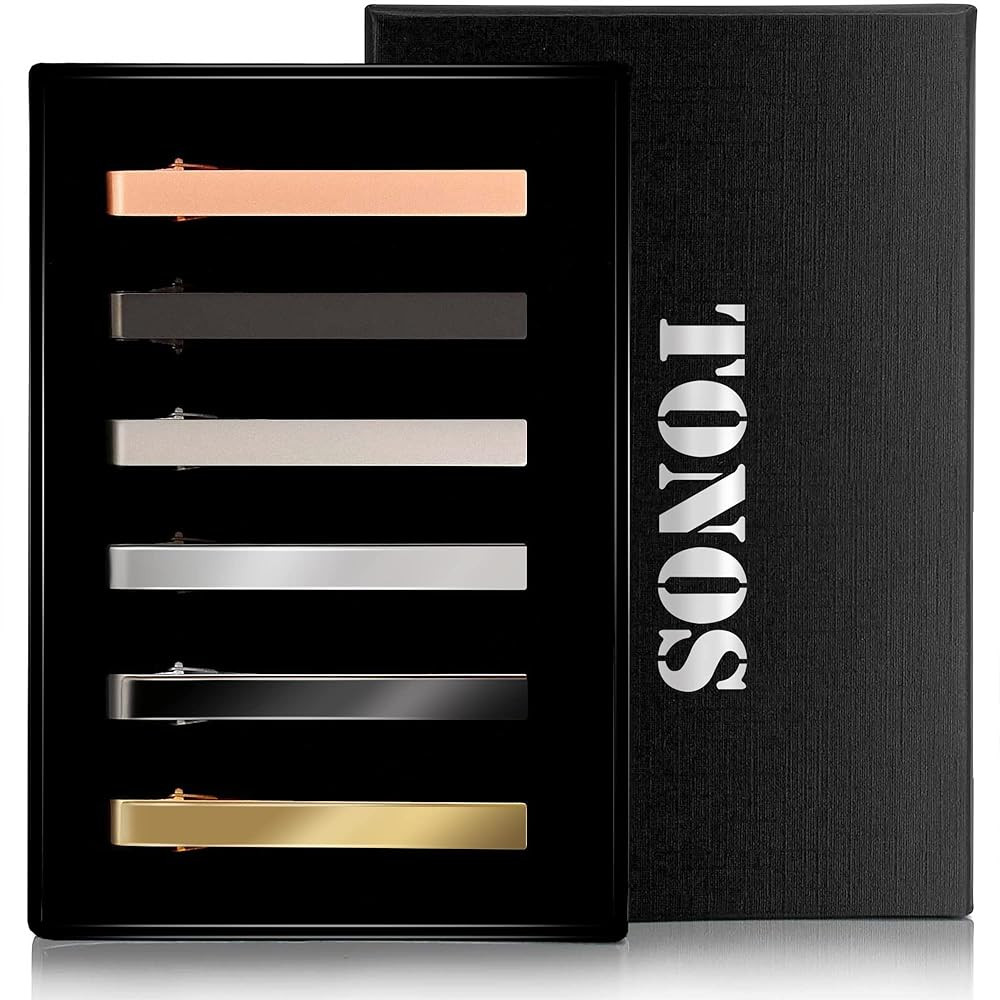 Tie Clips for Men, 6 PACK Tie Clip Set with Elegant Gift Box - Shiny & Matte Tie Clips Black, Sil... | Amazon (US)