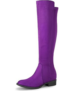 Perphy Round Toe Side Zip Chunky Heels Knee High Boots for Women | Amazon (US)