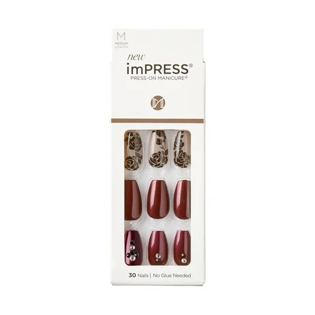 KISS imPRESS Press-On Nails, Medium Length, ‘Laced'up’, 30 Count | Walmart (US)
