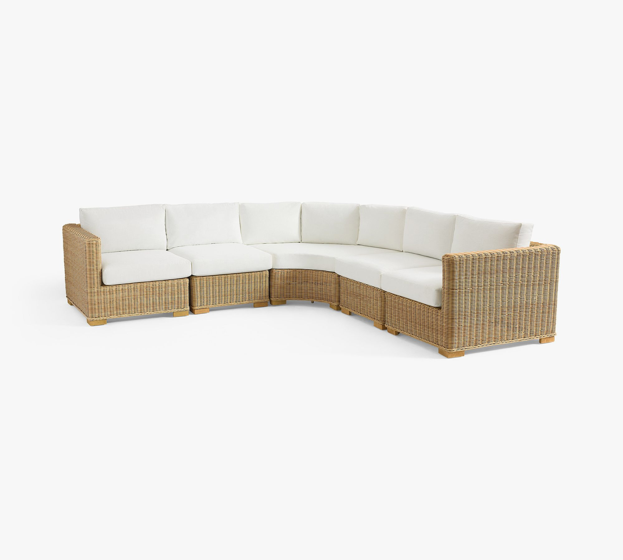 Huntington Wicker Square Arm 5-Piece Outdoor Sectional with High Performance Cushion Covers | Pottery Barn (US)