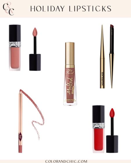 Holiday lipsticks I am loving lately! Linking below my favorite Dior liquid lip in a bright red and nude pink, Too Faced Melted Matte, Hourglass Confession lip and more!

#LTKHoliday #LTKbeauty #LTKstyletip