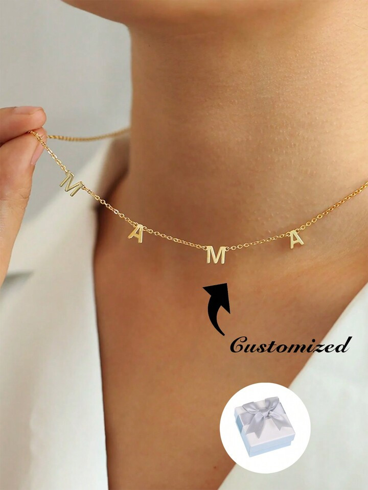 Personalized Letter Necklace For Women Simple Choker Chain Custom Name Pendant Stianless Steel Gi... | SHEIN