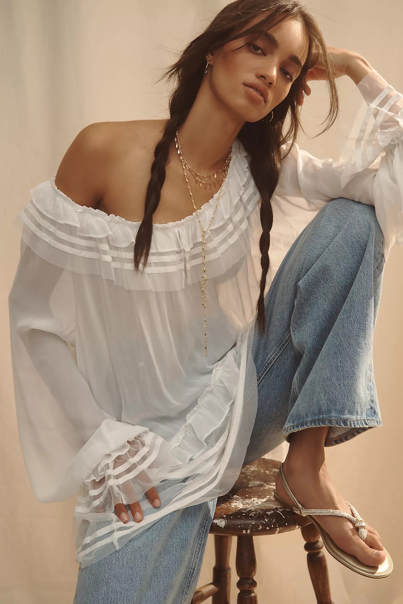 By Anthropologie Sheer Ruffle Ribbon Blouse | Anthropologie (US)