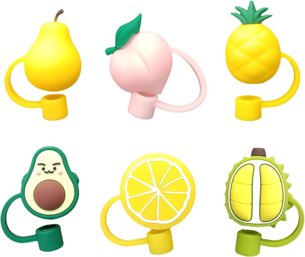 Silicone Straw Tips Cover for 8mm Drinking Straws,6 Pcs Reusable Straw Covers Cap,Lovely Fruit St... | Amazon (US)