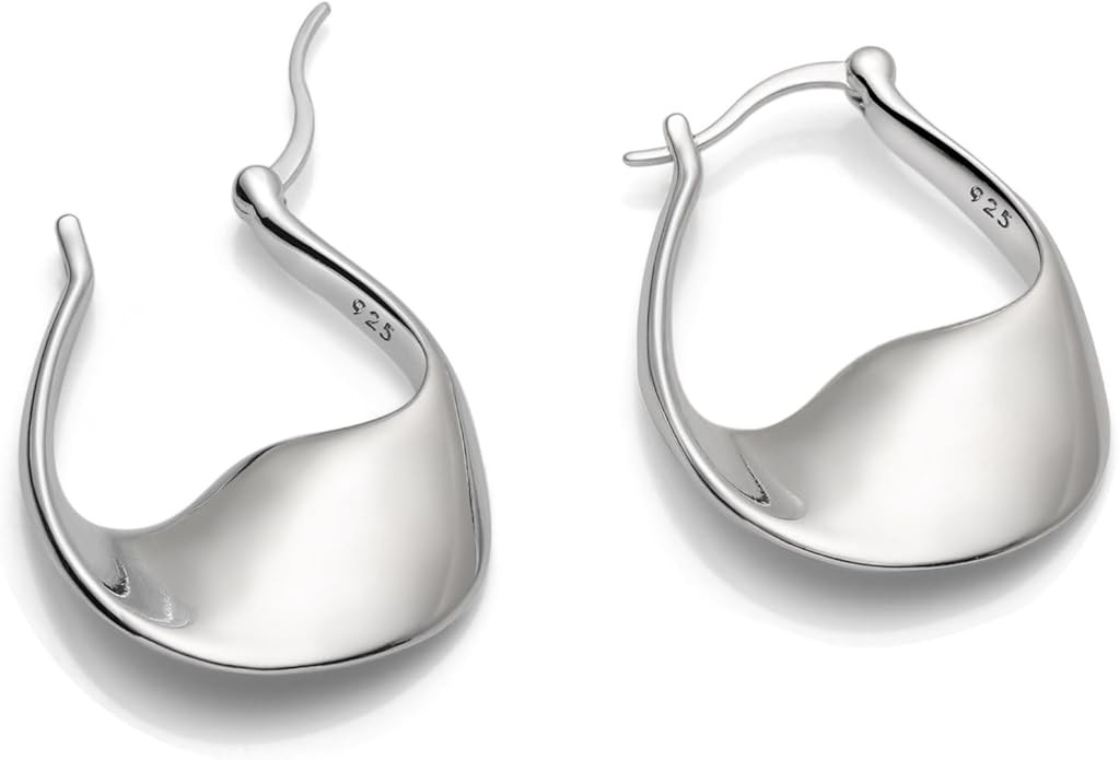 Sterling Silver Hoop Earrings for Women,14K White Gold Earrings Hypoallergenic Chunky Huggie Silv... | Amazon (US)