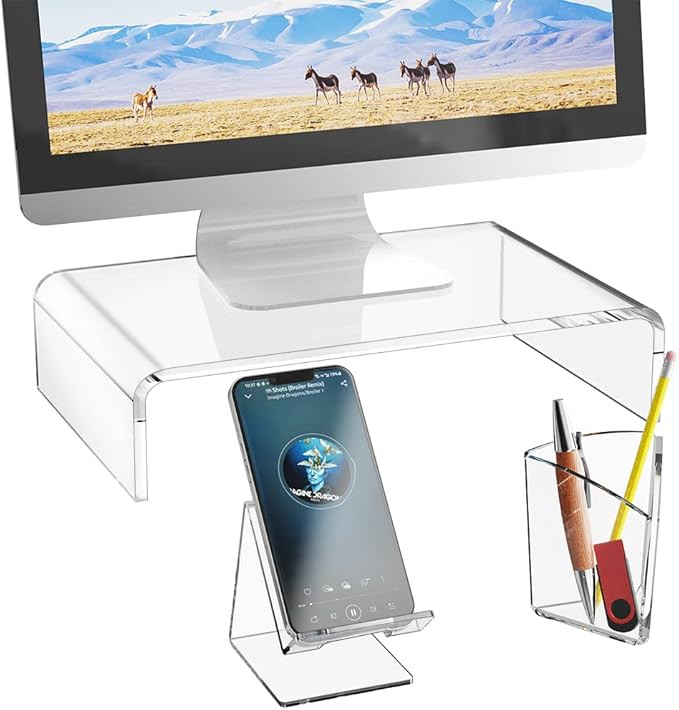 WALI Acrylic Monitor Stand, Desktop Riser Table Top with Storage Accessories, for Flat Screen LCD... | Amazon (US)