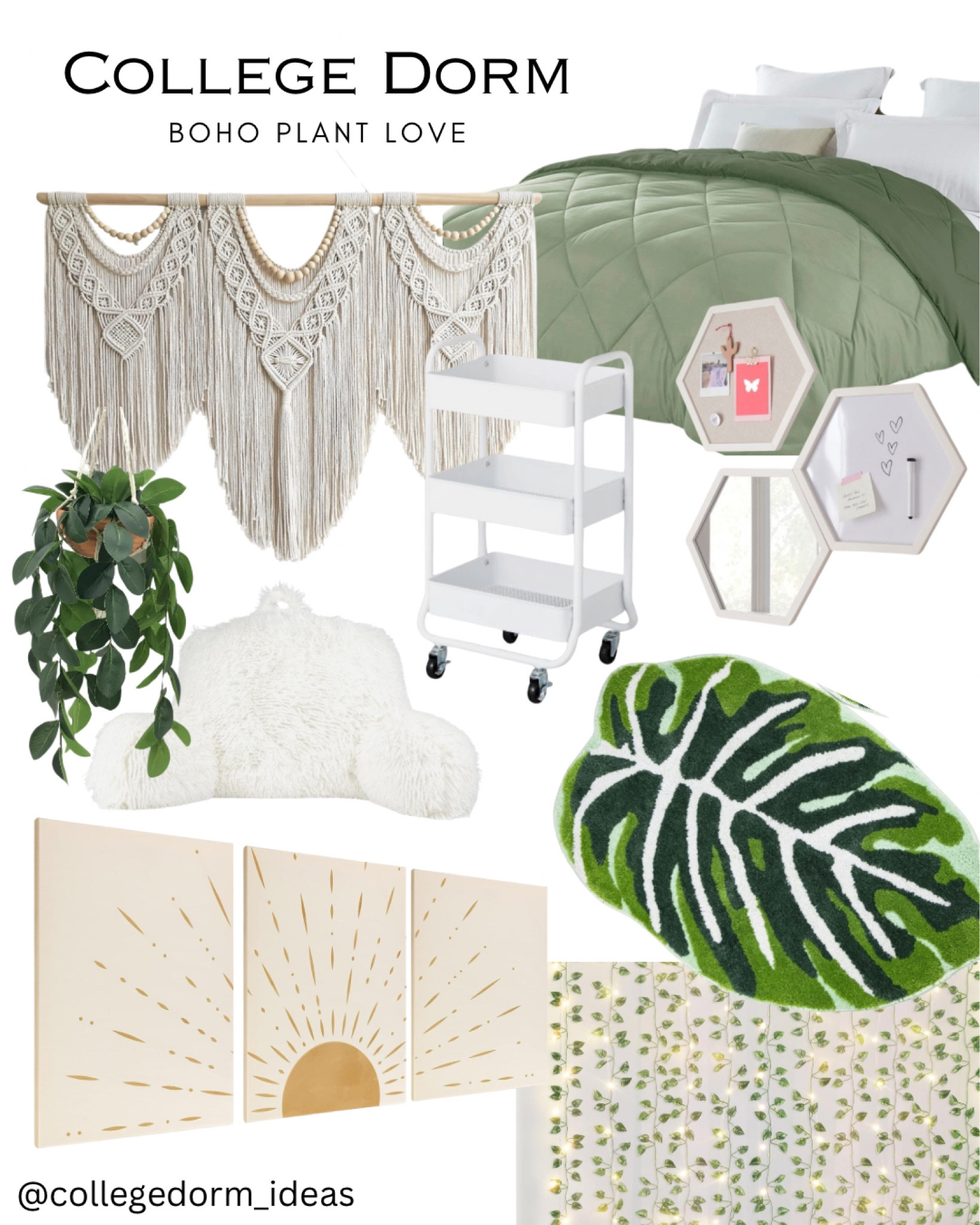 College dorm room inspiration: green white boho plat love

#dorm #collegedorm
