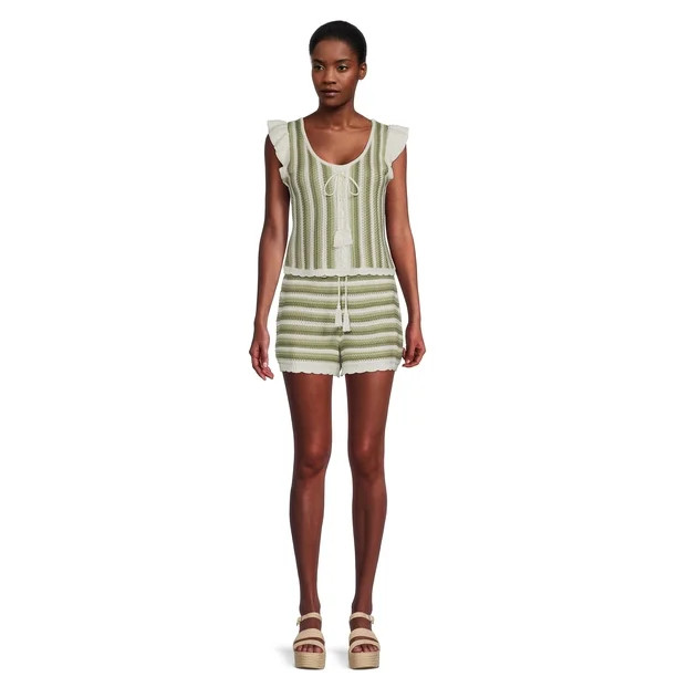 Madden NYC Juniors Lace-Up Crochet Top, Sizes XS-3XL | Walmart (US)
