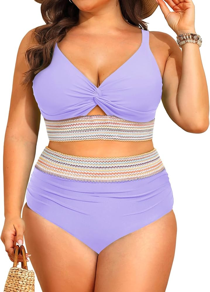 Daci Plus Size Two Piece Swimsuits - High Waisted Bikini for Women Tummy Control Bathing Suits Kn... | Amazon (US)
