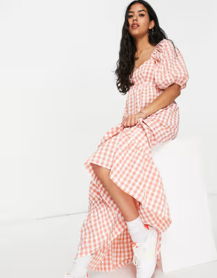 ASOS DESIGN sweetheart neck maxi dress with pephem in gingham | ASOS | ASOS (Global)