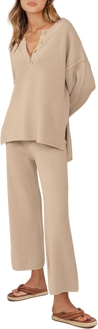 ANRABESS Women 2 Piece Outfits Sweater Set 2023 Fall Oversized Tops Pants Loungewear Pajama Sets ... | Amazon (US)