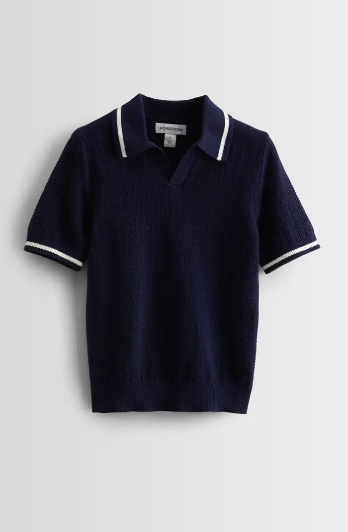 Kids' Textured Cotton Johnny Collar Polo Sweater | Nordstrom