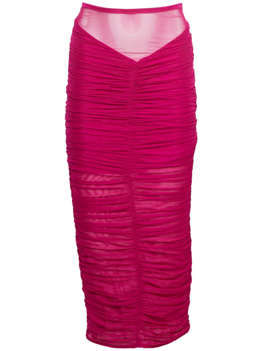 Fleur Du Mal Ruched Sheer Midi Skirt | Red | FARFETCH AU | Farfetch Global