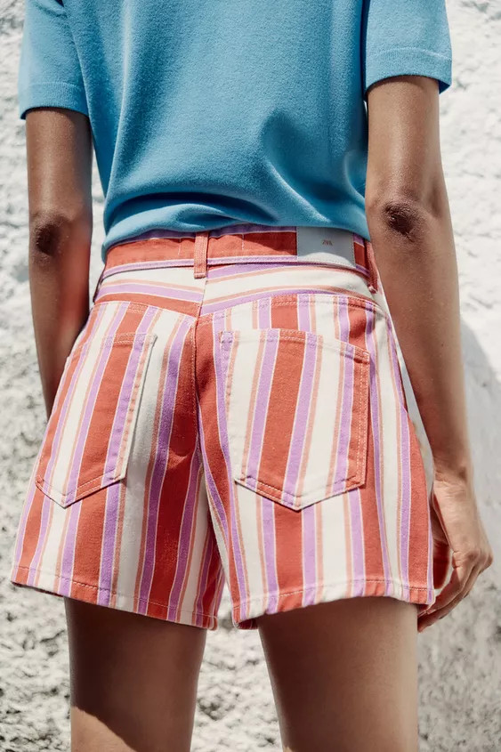 STRIPED Z1975 MOM FIT HIGH-WAIST SHORTS | Zara US