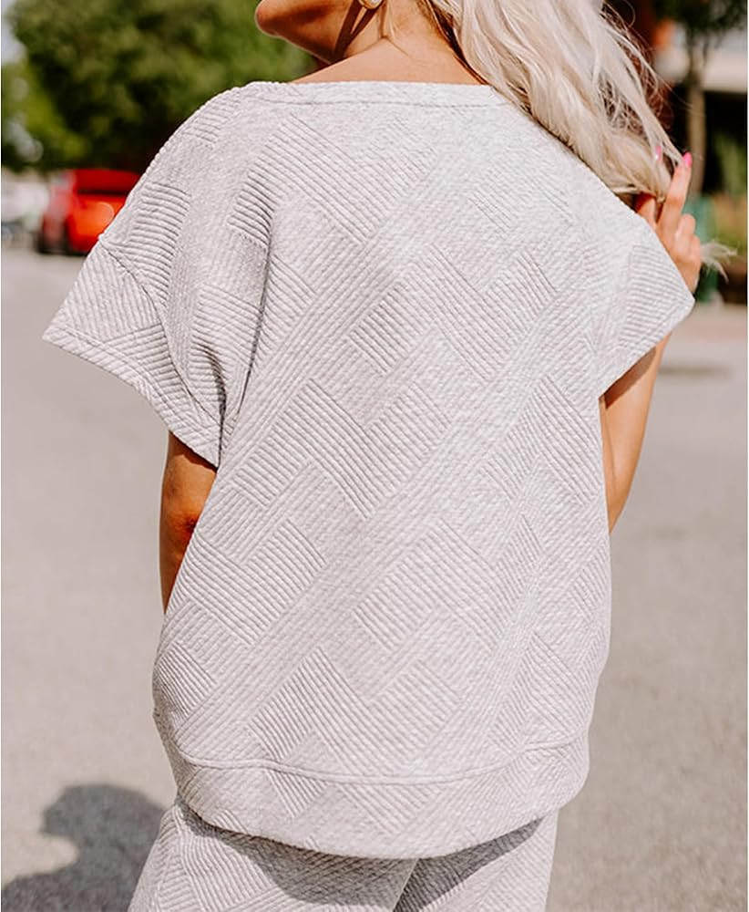 SeeLuNa Women's 2 Piece Outfits Textured Sweatsuit 3/4 Batwing Sleeve Crew Neck Pullover Top Wide... | Amazon (US)