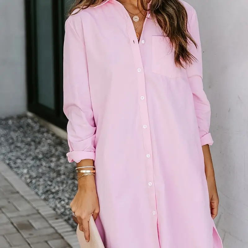 Chemise à boutons solides, haut décontracté à manches longues pour tous les jours d'été et ... | Temu Affiliate Program