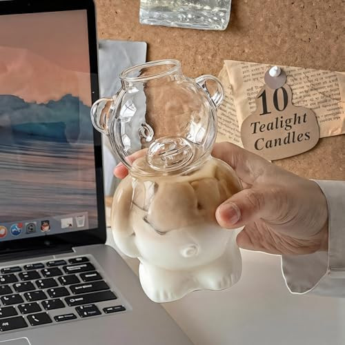 Teddy Bear Shaped Glass Cup with Straw 12oz Teddy Bear Mug, Cute Mug, Aesthetic Glass Cup, Kid Cup for Milk Juice Tea Cocktail Hot & Cold for Party Design Cup | Amazon (US)