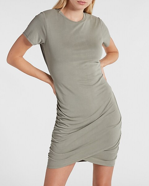 Silky Sueded Jersey Ruched T-Shirt Dress | Express
