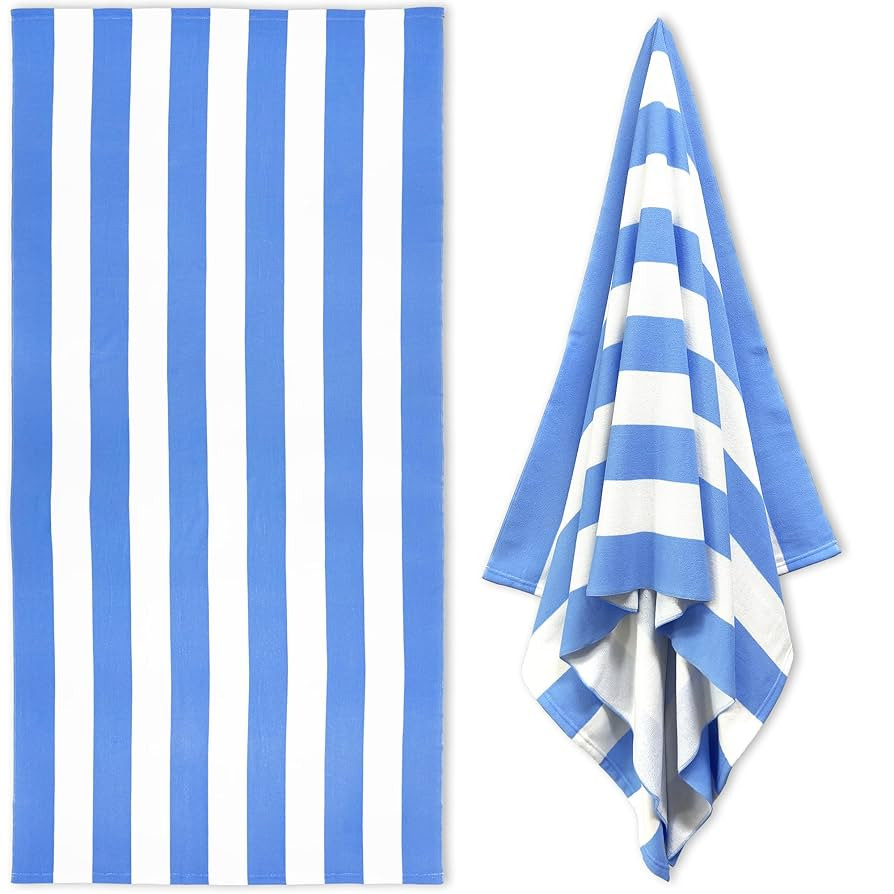 Large Oversized Beach Towel - 35 x 70 Inch Microfiber Pool Towel, Blue Striped Quick Dry Cabana S... | Amazon (US)