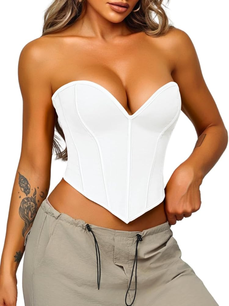 Heart Corset Top For Women, Sexy Concert Outfits Going Out, Strapless Crop Top, Overbust Bustier | Amazon (US)