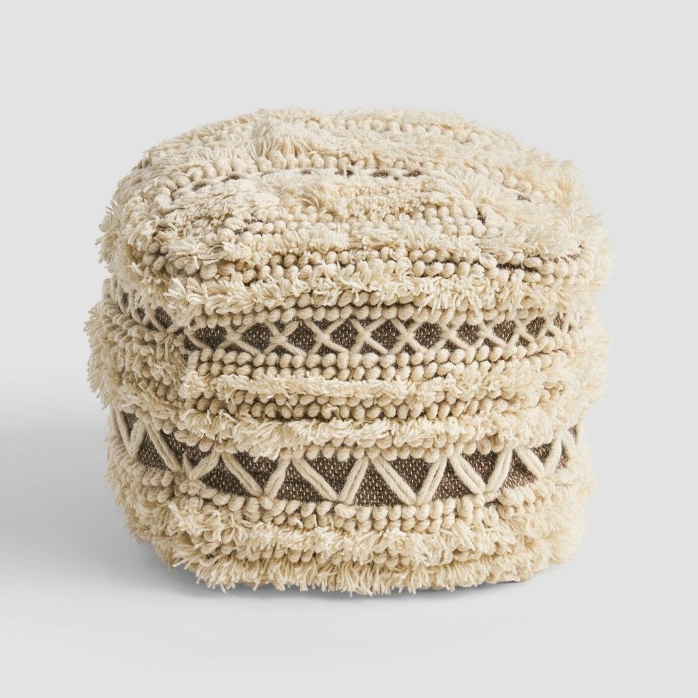 Billie Boho Ottoman Pouf Ivory/Gray - Christopher Knight Home | Target