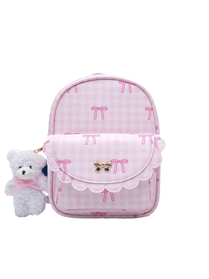 Wonder Nation Girls Mini Backpack with Keychain, Pink Gingham and Bows | Walmart (US)