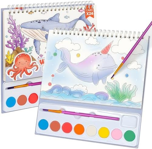 Mess Free Paint with Water Watercolor Book, Portable Spiral-bound Painting Art Set Gifts for Kids... | Amazon (US)