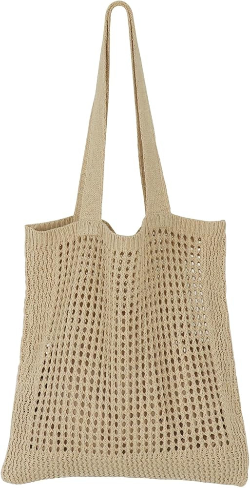 SUOSDEY Crochet Mesh Beach Tote Bag, Knit Summer Vacation Aesthetic Boho Tote Bag for Women | Amazon (US)