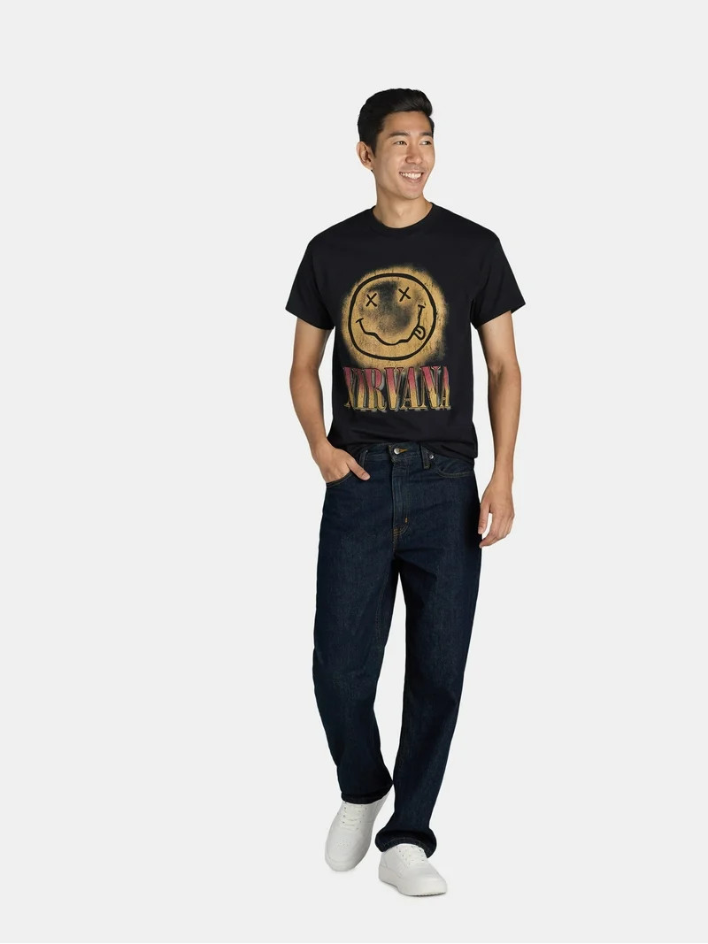 Nirvana Men's & Big Men's Gradient Smile Face Graphic Band Tee with Short Sleeves, Sizes S-3XL - ... | Walmart (US)