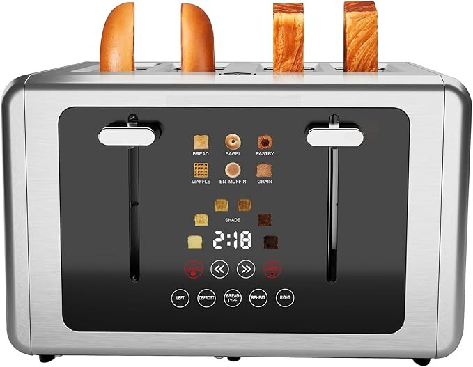 whall 4 Slice Touch Screen Toaster, Stainless Steel Toasters Digital Timer, Dual Control Panel To... | Amazon (US)
