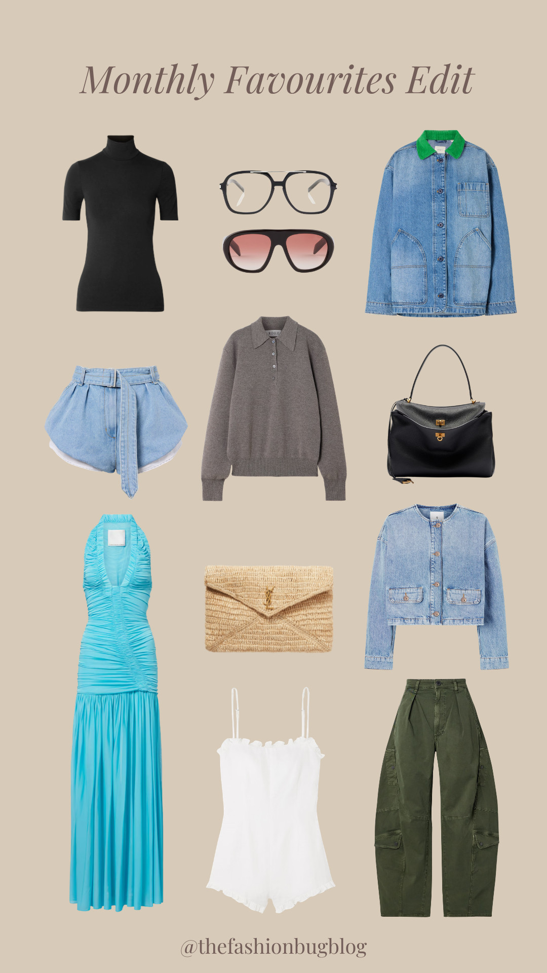 The Weekly Faves Edit

denim jacket, cropped denim jacket, black turtleneck knit, taupe polo knit, belted denim shorts, aqua ruched maxi dress, white cami top, khaki cargo trousers, black shoulder bag, woven straw clutch, optical glasses, oversized sunglasses, neutral aesthetic, beige background, monthly favourites edit, minimalist fashion edit, spring summer style, casual chic, elevated basics, capsule wardrobe 

 #LTKspring #LTKsummer #LTKeurope