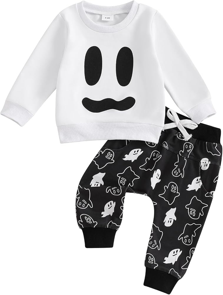 Toddler Baby Boy Halloween Outfit Long Sleeve Ghost/Pumpkin Sweatshirt Tops Elastic Pants 2PCS Fa... | Amazon (US)