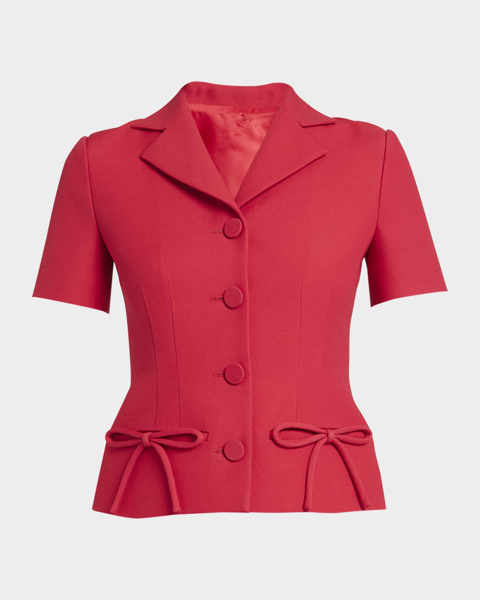 Crepe Couture Wool Short Jacket with Bow Details | Neiman Marcus