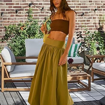 Women Y2k Bubble Maxi Skirt Summer Elastic Low Waist A Line Long Skirt Casual Fairy Ruffle Pleate... | Amazon (US)