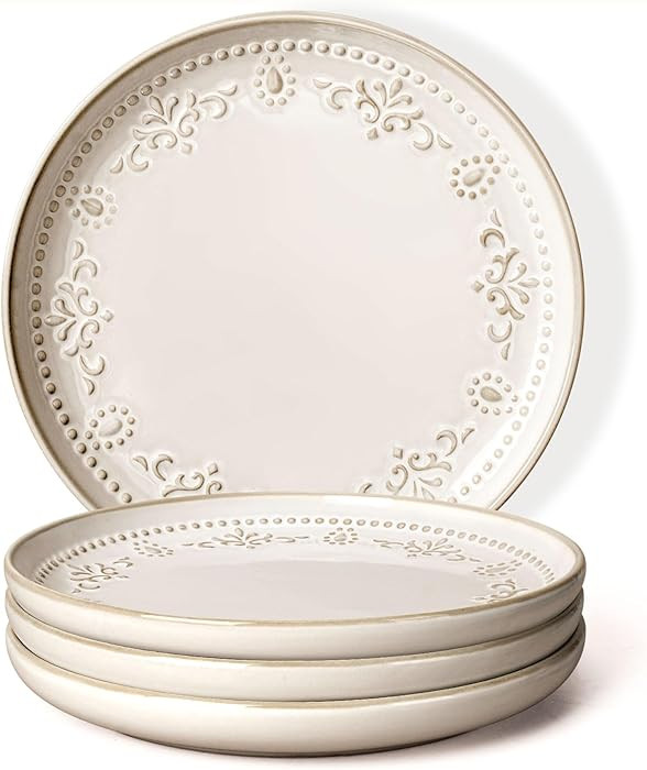 Artena Salad Plates Set Of 4, 8.5 Inch Embossed Appetizer Plates, Ceramic Small Dinner Dessert Pl... | Amazon (US)